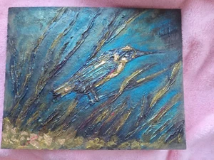 Van Gogh. Il Kingfisher. Quadro acrilico artistico, improvvisazione. Rilievo, foglia oro - Foto 1 di 10