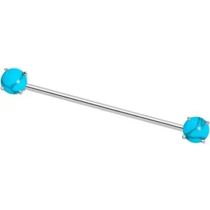 7 mm Prong Set Turquoise Surgical Steel Industrial Barbell Ear Cartilage 14G - Picture 1 of 1