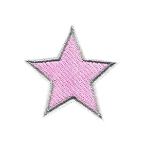 Pink & Silver Star Cute Embroidered Iron-On Patch - Picture 1 of 2