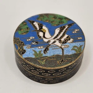 Chinese Cloisonne Enamel Crane Trinket Box Antique - Picture 1 of 12
