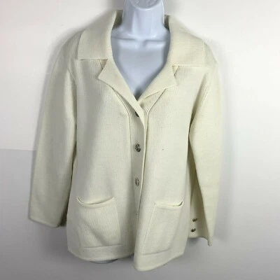 Cardigã suéter feminino vintage Sears tamanho G creme marfim prata botões da crosta real - Imagem 1 de 4