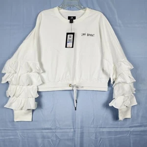Mi Gente Converse Cropped Shirt Rüschen Langarm Kordelzug Taille Damen XL - Bild 1 von 17
