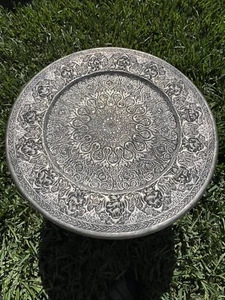 Tinned Copper Repousse Ornate Metalwork Tray RARE Persian Large Round 23.5” - Picture 1 of 12