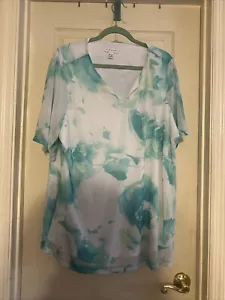 SUSAN GRAVER Blusa donna blu fiori elasticizzata manica corta 2X - Foto 1 di 5