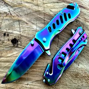 7" TACTICAL RAINBOW SPRING ASSISTED OPEN POCKET KNIFE Folding EDC Blade Heavy - Picture 1 of 7