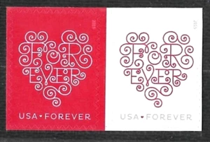 LOVE FOR SWEETHEARTS US #4955-4956 FOREVER STAMPS SET RED HEARTS & WHITE HEARTS - Picture 1 of 2