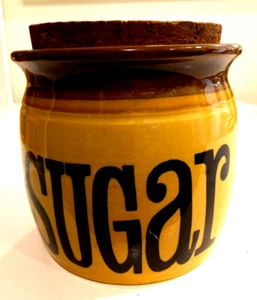 Vintage T G Green "Granville" Large Sugar Jar 15cm H Honey Ceramic Cork Lid VGC - Picture 1 of 7