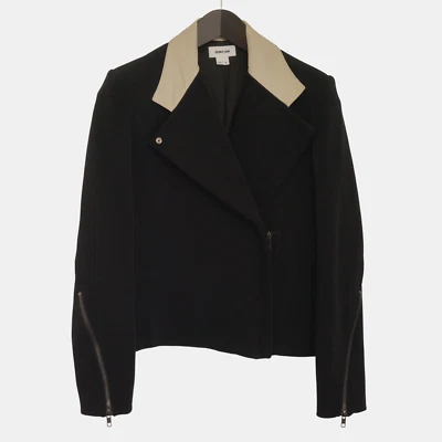 Mujer HELMUT LANG Chaqueta Negra de Cuero Cuello M IT42 F38 US8 GB10 VAP90 - Imagen 1 de 4