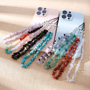 Crushed Stone Phone Chain Crystal Stone Mobile Phone Chain Strap Lanyard Charm - Picture 1 of 18