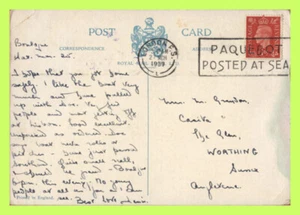 G.B. 1939 Royal Mail Motor Vessel, Highland Monarch PPC with 'Paquebot' cancel - Bild 1 von 2
