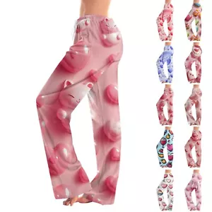 Women's Casual Straight Pants Valentine's Day Heart Printed Casual Pants - Picture 1 of 36