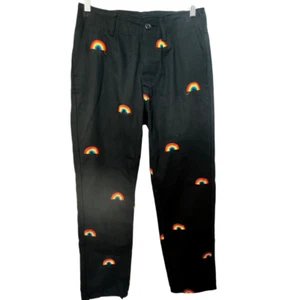 INGRID "IGGY" BERG Embroidered Rainbow Pride Black Jeans Size 28 - Picture 1 of 10