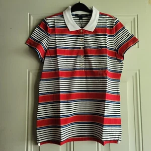 Tommy Hilfiger Women Short Sleeve Cotton Multi Color Striped Polo Shirt Size L - Picture 1 of 3