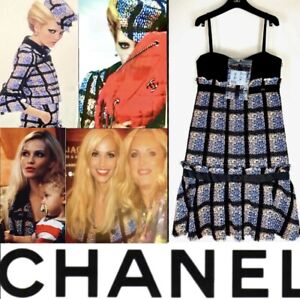 5K New Chanel Vintage 2009 Plaid Tweed Black Midi Dress 38 40 42 6 8 10 Top M L