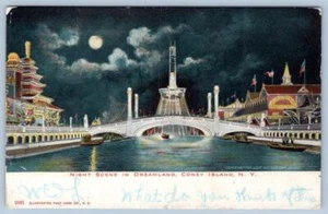 Postal antigua Dreamland Night Scene Coney Island 1906 Nueva York - Imagen 1 de 2