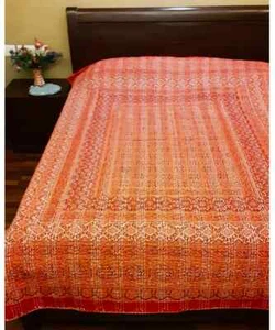 Ajrakh print kantha work double layered cotton bedcover - Picture 1 of 4
