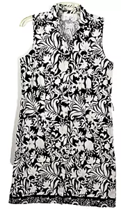 Charter Club Black/White Floral Shirt Sleeveless Dress Button Down Midi Size 12 - Picture 1 of 8
