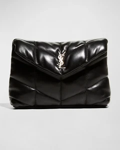 100% AUTHENTIC NEW WOMEN YVES SAINT LAURENT LOU PUFFER POUCH CLUTCH QUILTED BAG - Picture 1 of 16