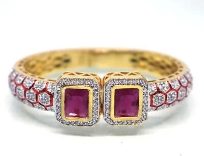 Ruby (Imitation) & CZ Gold Plated Traditional Bracelet Inddian Jewelry - Image 1 of 4