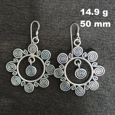 FINE SILVER EARRINGS VINTAGE CRAFT DANGLE ARTISAN 14g FANCY FILIGREE #E035 - Image 1 of 4