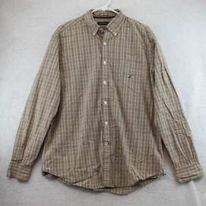 Nautica Hemd Herren Gr. Lg hellbraun blau kariert Baumwolle Freizeit Button Down Logo Tasche - Bild 1 von 11