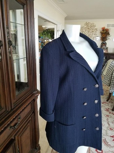 Blazer CHANEL Crystal Button CC doppiopetto blu navy a costine taglia 44 2013