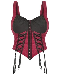 Dark In Love Damen Gothic Vampire Punk Korsett Cami Top rot Jacquard schwarz Spitze - Bild 1 von 13