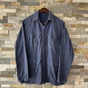 Eton Plaid 4 Pocket Overshirt Bluefly Mens Size Large Button Up - Picture 1 of 7