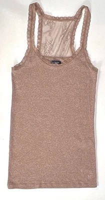 Camiseta sin mangas American Eagle Y2K Coquette Cami MEDIANA Beige Marrón Encaje Espalda Babydoll Foto 1 de 4