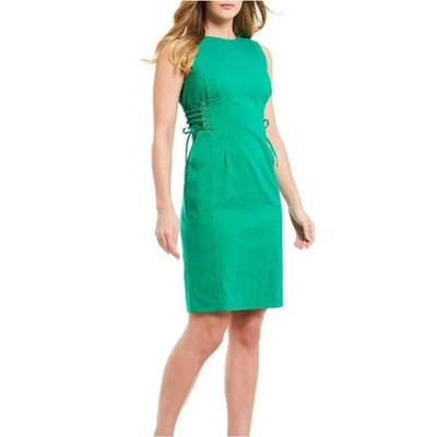 Calvin Klein Side Lace Up Sheath Dress Womens Sleeveless Green Career Formal 8 - Image 1 of 4