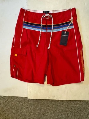 Abercrombie 板短裤男式 W-34 / 内缝 9 英寸 红色条纹新品!!! — 第 1/3 张图片