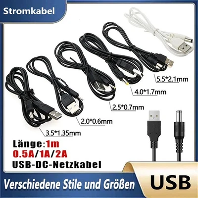 USB Stromkabel auf DC Hohlstecker 5.5*2.1 mm/3.5*1.35 mm 5V Ladekabel 0.5A/1A/2A - Bild 1 von 4