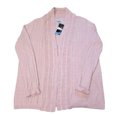 Ким Роджерс кардиган светло-розовый кабель трикотажа открытый передний свитер хлопок женщин M новый с Ярлыками - Изображение 1 из 4