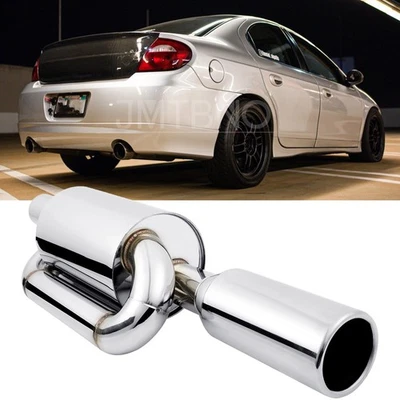 Silenciador de escape de doble bucle de neón para Dodge 2,5" entrada 4,0" puntas cromadas pulidas Foto 1 de 4