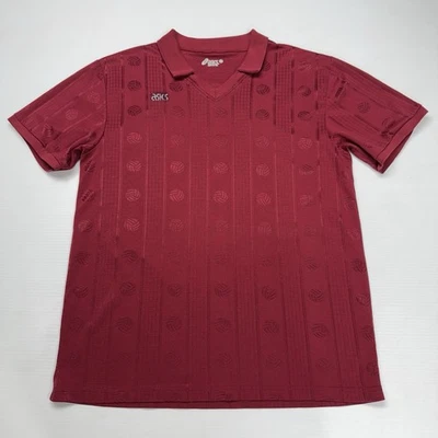 Винтажная мужская футбольная футболка Asics размер XL темно-бордовая без рисунка в полоску мяч логотип поло США спорт - Изображение 1 из 4