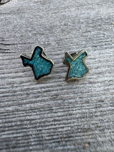 Vintage Silver tone real turquoise earrings Texas State Shape - Picture 1 of 6