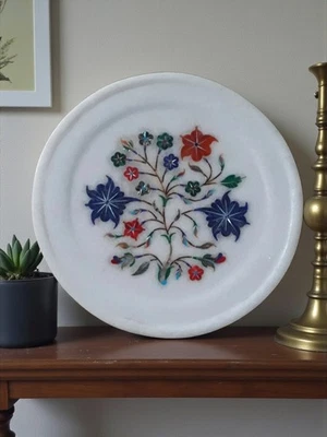 Plato decorativo, plato de pared redondo de mármol, paté coleccionable de arte flora, bandeja Foto 1 de 4
