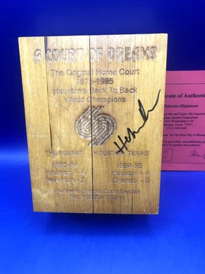 Haleem Olajuwon Houston Rockets Signed Floor Piece Summit Court of Dreams - Image 1 of 4