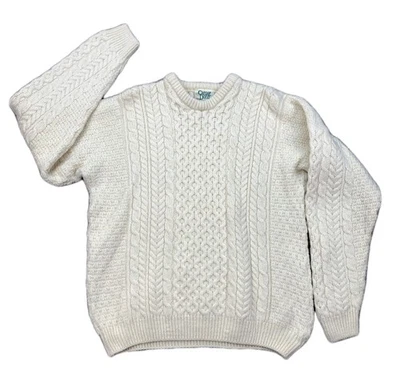 Suéter Pullover Pescador Tejido con Cable de Lana Irlandesa Carraig Donn Para Hombres Crema Grande Foto 1 de 4