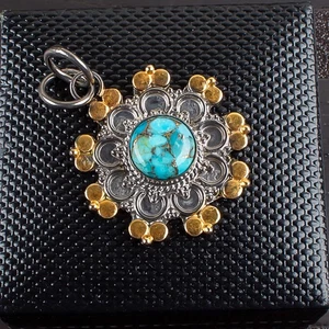 Ciondolo gioiello fatto a mano argento sterling 925 pietra turchese rame blu regalo - Foto 1 di 6