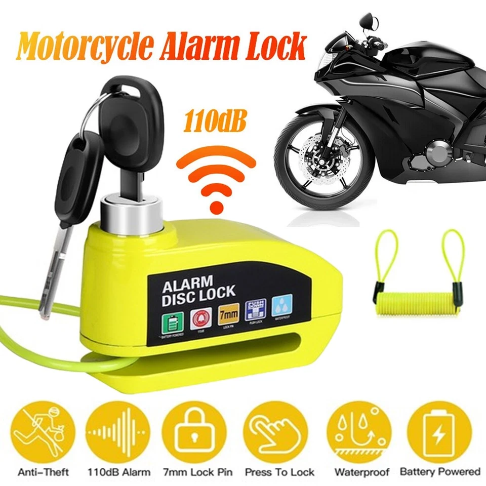 Alarma de motocicleta bloqueo de freno de disco bloqueo de motocicleta antirrobo rueda bloqueo de disco EE. UU. Foto 1 de 4