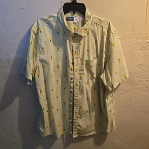 Vecchia camicia marina adulto XL verde con ananas manica corta bottoni cotone uomo - Foto 1 di 5