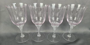 Sasaki Pink Hawthorne Set 4 Water/Wine Goblets Glass Pink Bowl Twisted Stem 7"T - Picture 1 of 9