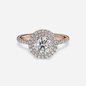 Anillo de boda de diamantes cultivados en laboratorio IGI GIA corte redondo de 1,60 quilates de oro rosa de 14 quilates - Imagen 1 de 13