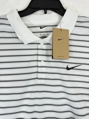 New Nike Golf Polo Shirt XXL 2XL Victory Black White Gray Stripe Dri Fit Men NWT - Image 1 of 4