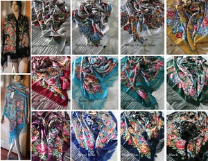 Slavic Babushka Ukrainian Gypsy Shawl Floral Oblong Scarf , Large 27" by 77" - Picture 1 of 64