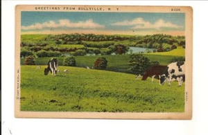 Bullville NY - Greetings, Hills, Cows 1953 Linen Post Card - Picture 1 of 2