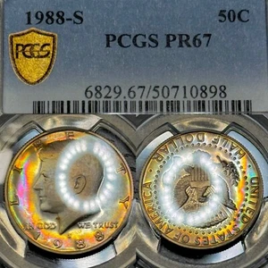 PR67 1988-S 50C Kennedy Proof Half Dollar, PCGS Trueview - Vivid Rainbow Toned - Bild 1 von 10