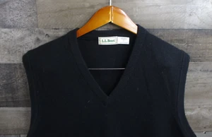 LL Bean Pullover Weste Herren Large Tall schwarz V-Ausschnitt Shetland Lammwolle V-Ausschnitt Vintage - Bild 1 von 9