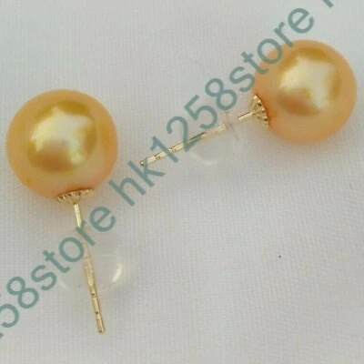 7.5-8mm Rich Golden South Sea Natural Real Pearl Stud Earrings 14K Gold P - Image 1 of 4